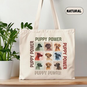 Puppy Power Cotton Canvas Tote Bag, Dog Lover Gift, Eco-Friendly Shopping Bag, Reusable Tote, Pet Travel Bag