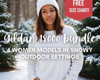 BUNDLE SWEATSHIRT mockups, Gildan 18000 mock ups, Christmas shirt mockups,  Xmas mockups, Women's Cozy Sweatshirt Mockup Pack, snowy