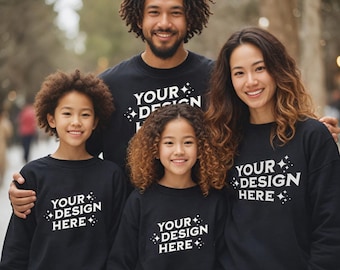 BUNDLE FAMILY SWEATSHIRT mockups, Gildan 18000, family shirt mock-ups, Christmas shirt mockups, family group Xmas mockups,