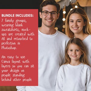 FAMILY SWEATSHIRT MOCKUPS bundle, Gildan 18000, family shirt mock-ups, Christmas shirt mockups, family group Xmas mockups, Canva mock ups, diverse family groups, winter themed, perfect for your Christmas designs.