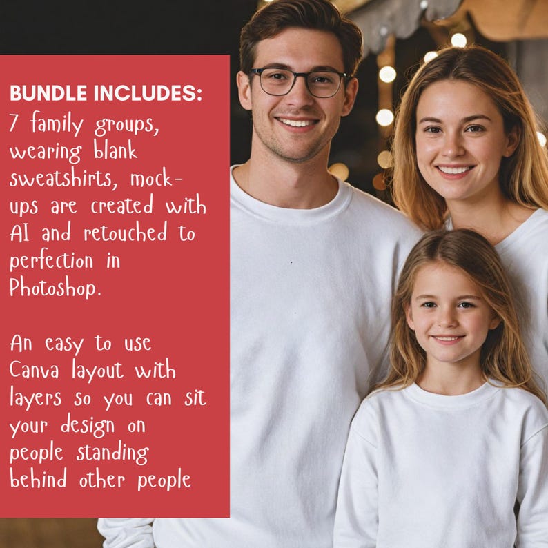 FAMILY SWEATSHIRT MOCKUPS bundle, Gildan 18000, family shirt mock-ups, Christmas shirt mockups, family group Xmas mockups, Canva mock ups, diverse family groups, winter themed, perfect for your Christmas designs.