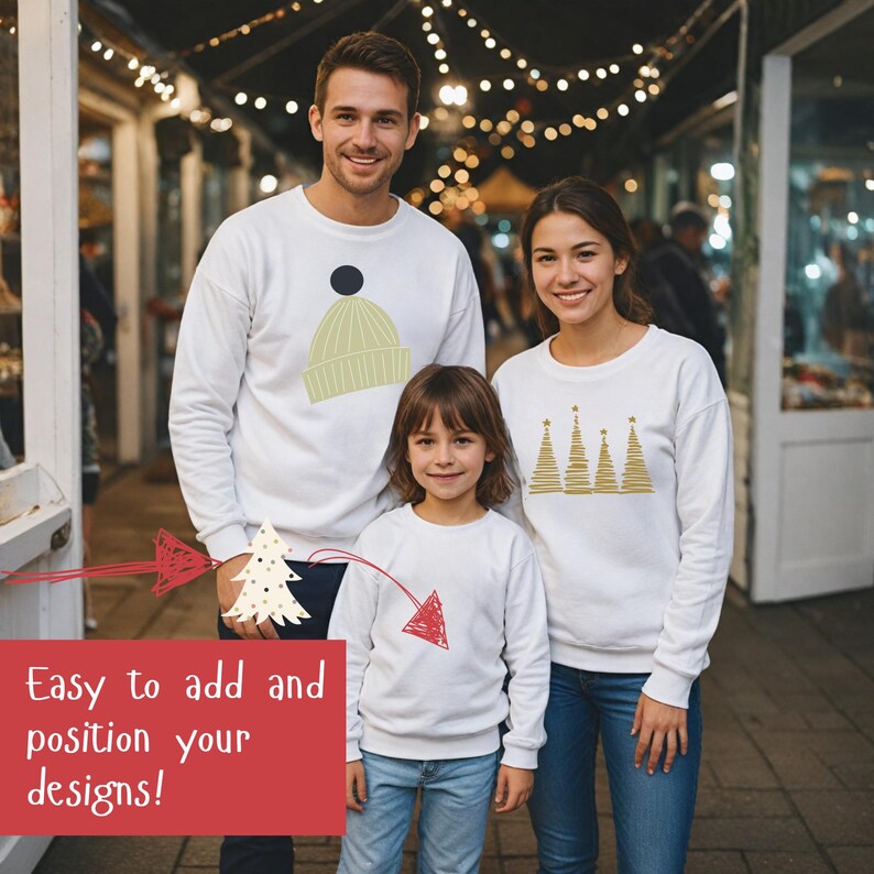 FAMILY SWEATSHIRT MOCKUPS bundle, Gildan 18000, family shirt mock-ups, Christmas shirt mockups, family group Xmas mockups, Canva mock ups, diverse family groups, winter themed, perfect for your Christmas designs.