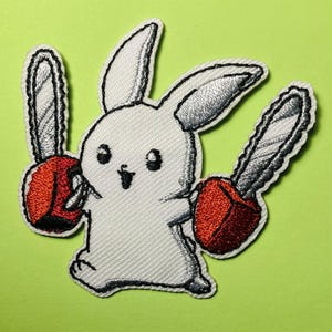 Écusson Lapin Tronçonneuse, Badge Lapin Bizarre, Écusson Thermocollant Humour Noir, Accessoire Mignon-Effrayant, Cadeau Gothique Punk, Écusson pour Veste/Sac à Dos