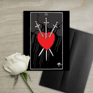 Carte vierge - Tarot Card Rider-Waite - Trois Épées, Impératrice, Force, Ermite, Pendu, Dix Épées (A2 4,25 x 5,5 po. enveloppe noire)