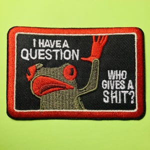 Funny Frog Patch, Who Gives a Shit Quote Badge, Sarcastic Frog Iron On Patch, Rude Humor Accessory, Frog Lover Gift, Jacket Patch