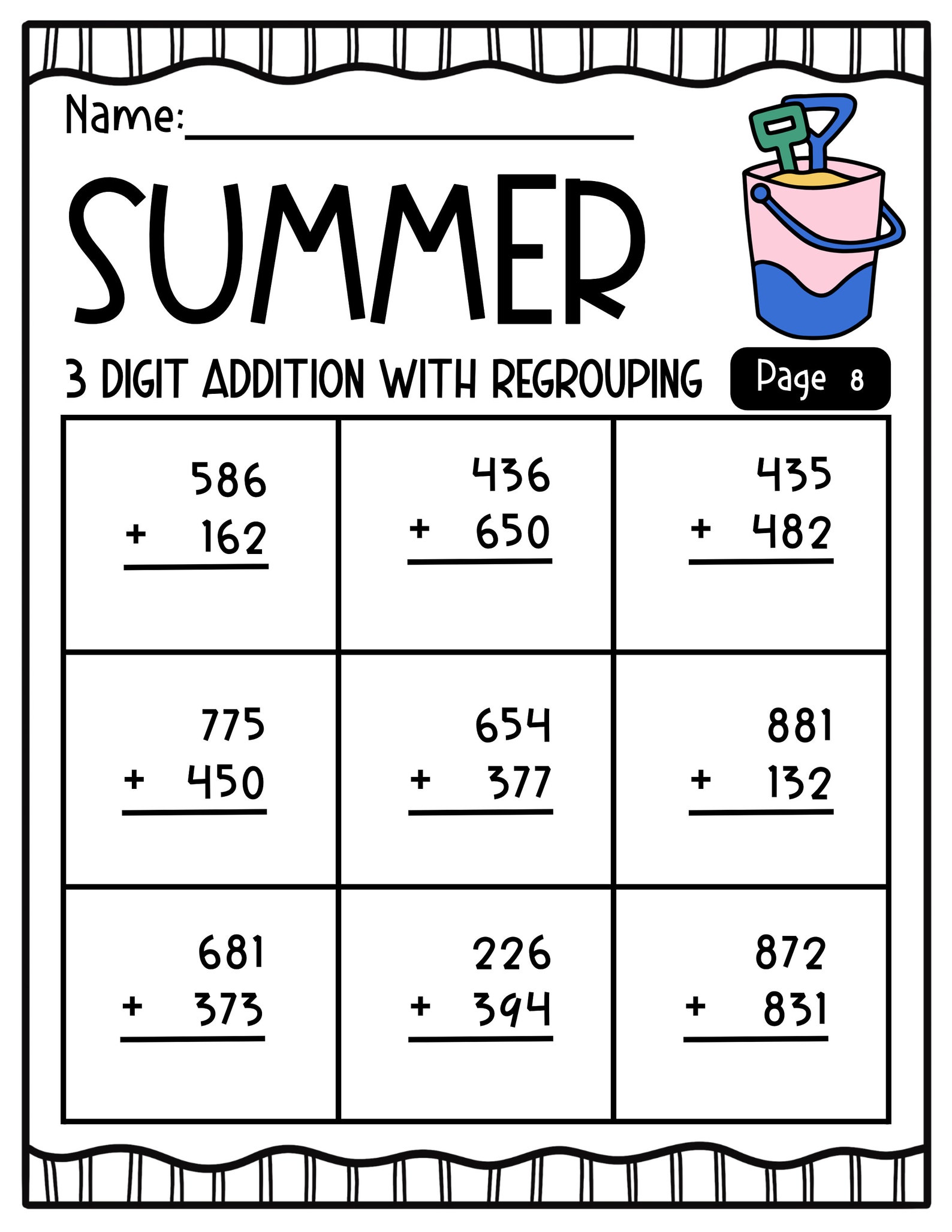 SUMMER 3 Digit Addition WITH and WITHOUT Regrouping Worksheets - Etsy