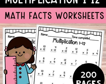 Math Facts Worksheets Multiplication Review: 1-12 math drills