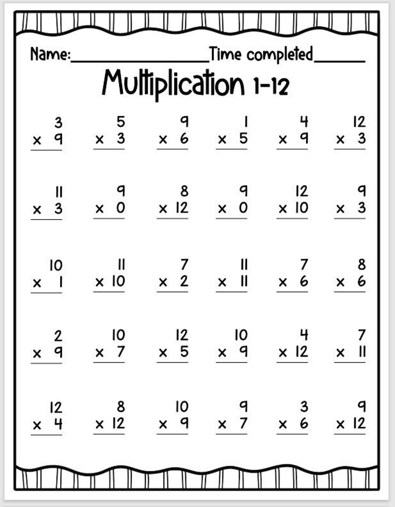 Math Facts Worksheets Multiplication Review: 1-12 Math Drills - Etsy