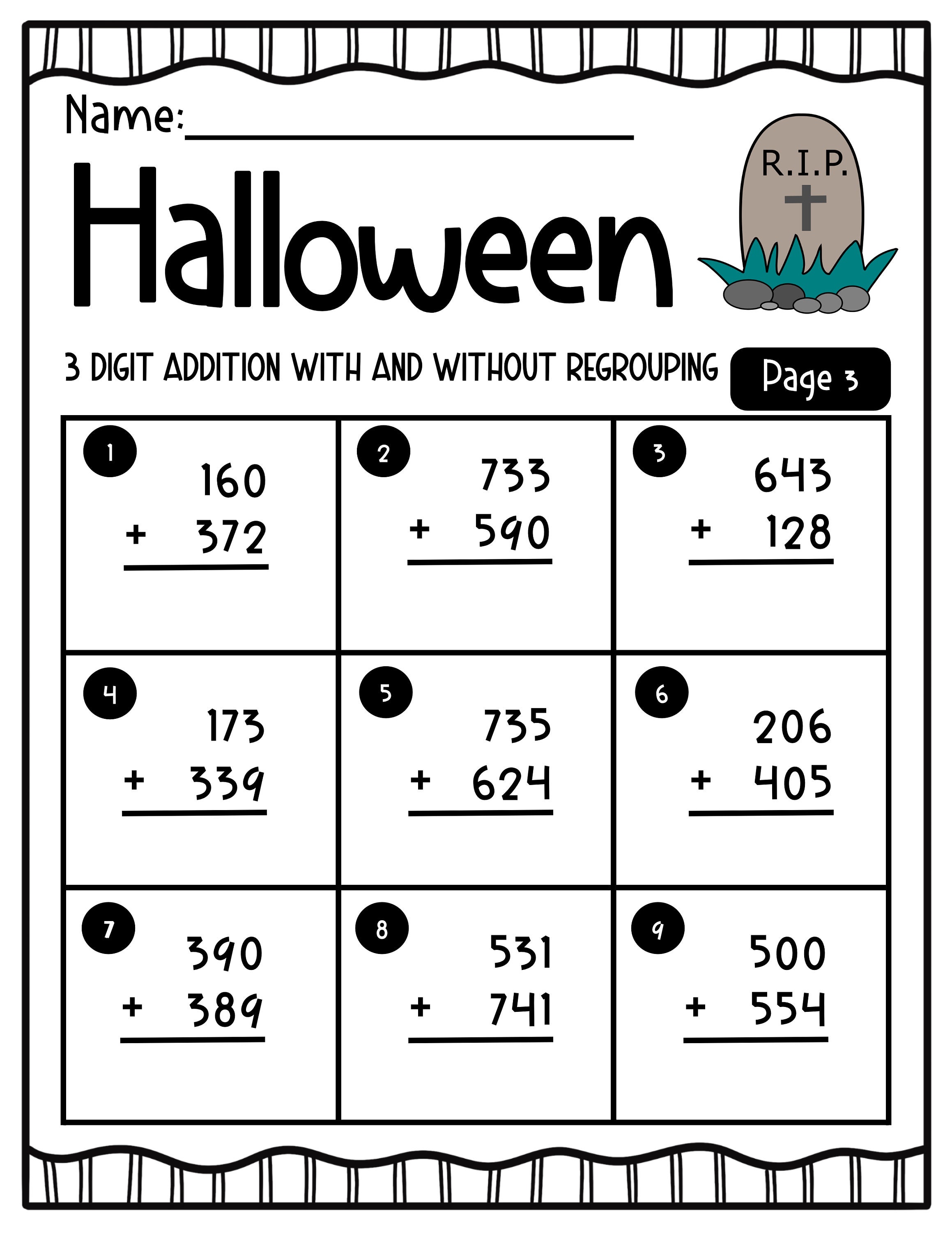 Halloween Addition 3 Digit Addition WITH and WITHOUT Regrouping ...