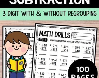 3 digit Subtraction with and without Regrouping|math drills| 100 days math