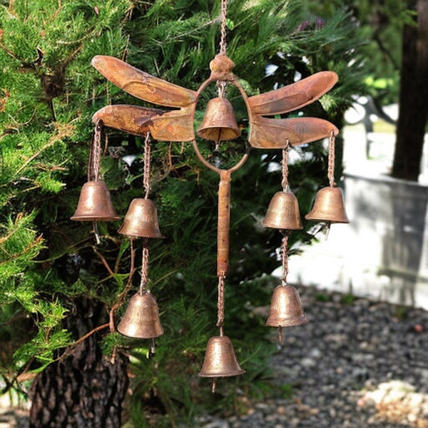 Dragonfly Wind Chime with Bells, Garden Decor, Tree Ornament, Yard Art, Gardening Gift, Bell Chime, Outdoor Decoration, Garden Artwork