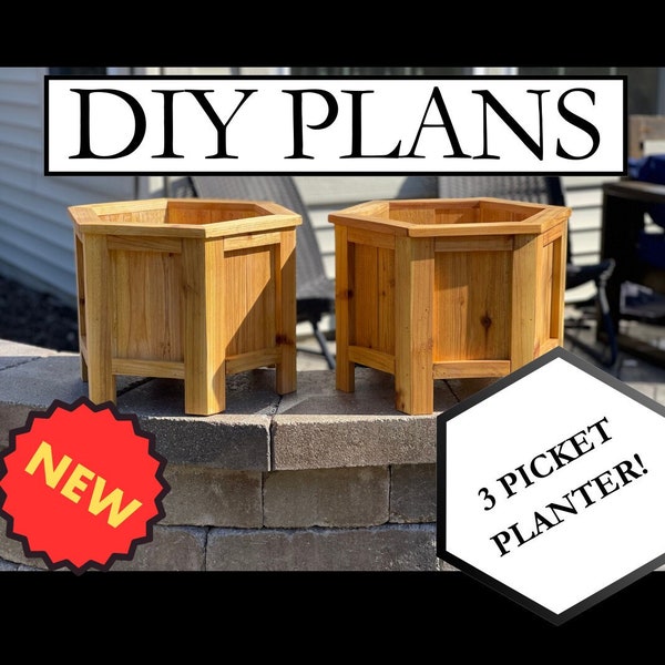 DIY Outdoor Planter Plans Modern Hexagon Design Woodworking Planter Box Tutorial Outdoor Gardening Project PDF Digital Download Flower Box