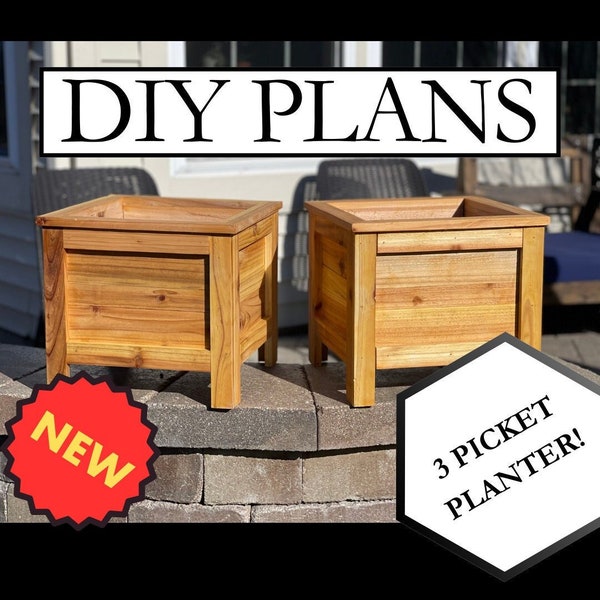 DIY Planter Plans Farmhouse Square Design Woodworking Planter Box Tutorial Outdoor Gardening Project PDF Digital Download Flower Box Spring