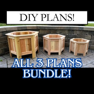 DIY buiten plantenbak plannen bundel modern zeshoek ontwerp houtbewerking plantenbak zelfstudie buiten tuinieren pdf digitale download bloembak