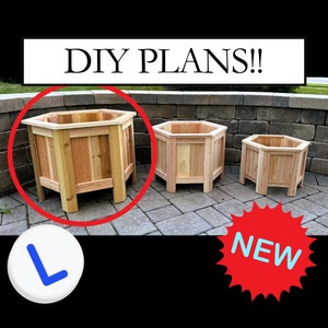 DIY buiten plantenbak plannen groot modern zeshoek ontwerp houtbewerking plantenbak zelfstudie buiten tuinieren pdf digitale download bloembak