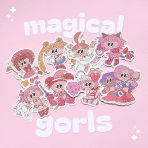 magical gorls stickers | funny holographic stickers · sparkly star shojo anime girl decals