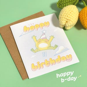 hoppy birthday | funny greeting card · punny b-day gift for froggie lovers · cute blank art card · faux riso illustration card