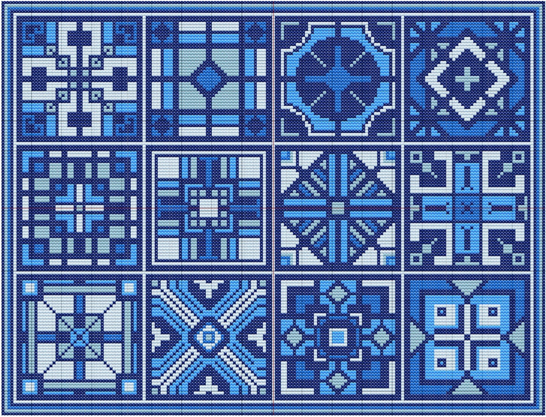 Cross Stitch Pattern Set of 12 Geometric Squares Dreams in Blue - Etsy