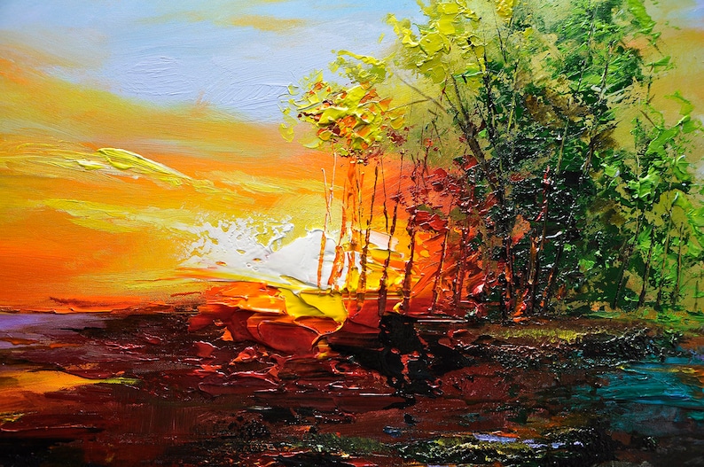 Sunset Landscape Oil Painting on Canvas,original Hand Painted Dusk ...
