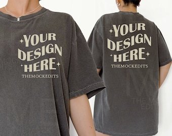 Comfort Colors Pepper Front Back Split Mockup, C1717 Pepper Mockup, Print on Back Oversized Tshirt Model Mockup, Pepper Comfort Colors Mock