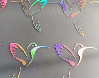 Chrome Rainbow Hummingbirds Decal - Holographic Birds stickers Set of 8