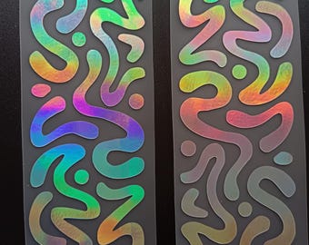Rainbow Holographic, Reflective Curve Decals: Bicycle, Helmet, Car Abstract Stickers set of 2