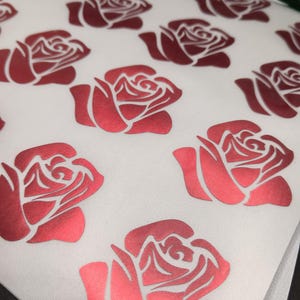 Set of 10 Beautiful Red Roses Chrome Sticker, Mettalic Rose Decals