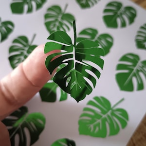 Set of 10 Beautiful Tropical Green Monstera Leaf chrome Sticker, Monstera Leaf Metallic Decal