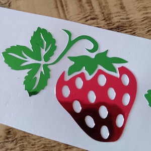 Set of 8 Strawberry Metallic Decal, Chrome Strawberry Sticker