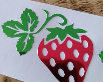 Set of 8 Strawberry Metallic Decal, Chrome Strawberry Sticker
