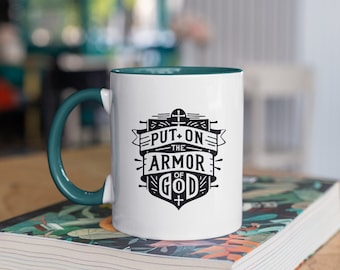 Taza de la Armadura Cristiana de Dios - Versículo Bíblico Efesios 6 Taza de Café Cristiano Inspirador Taza del Versículo Bíblico Taza de Café Positivo Regalo de Estudio Bíblico