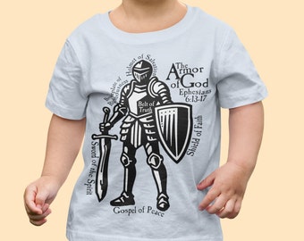 Armor of God Toddler Tee Shirt, Bible Verse Shirt, Ephesians 6, Christian Inspirational Clothing for Toddlers