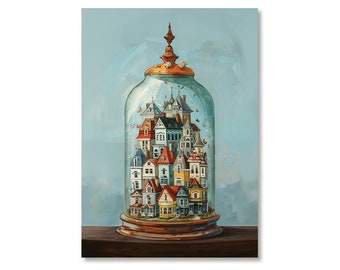 Butterfly Village - Bell Jar | Digital Art Print | Wall Art | AI Generated | AI Art | Digital Download | Home Decor | Printable Art