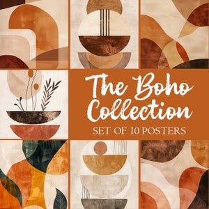 Póster de arte de pared bohemio, póster moderno de mediados de siglo para decoración del hogar, arte imprimible, impresión digital, paquete de pósteres de arte abstracto