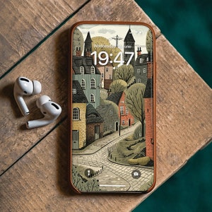 Telefonbakgrund i Yorkshire Village, handritad illustration (digital nedladdning)