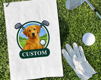 カスタムペットゴルフタオル - パーソナライズされた犬の顔のゴルフタオル、面白い犬のお父さんのゴルフアクセサリー、ポートレート猫のゴルフタオル、父の日ギフト