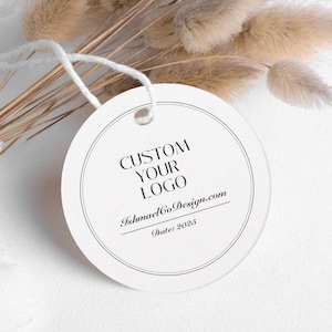 Personalized 3&quot; Round Paper Tags with Twines, Product Tags, Gift/Bridal Shower Tags, Jewelry Tags, Custom Logo Tags for Small Business