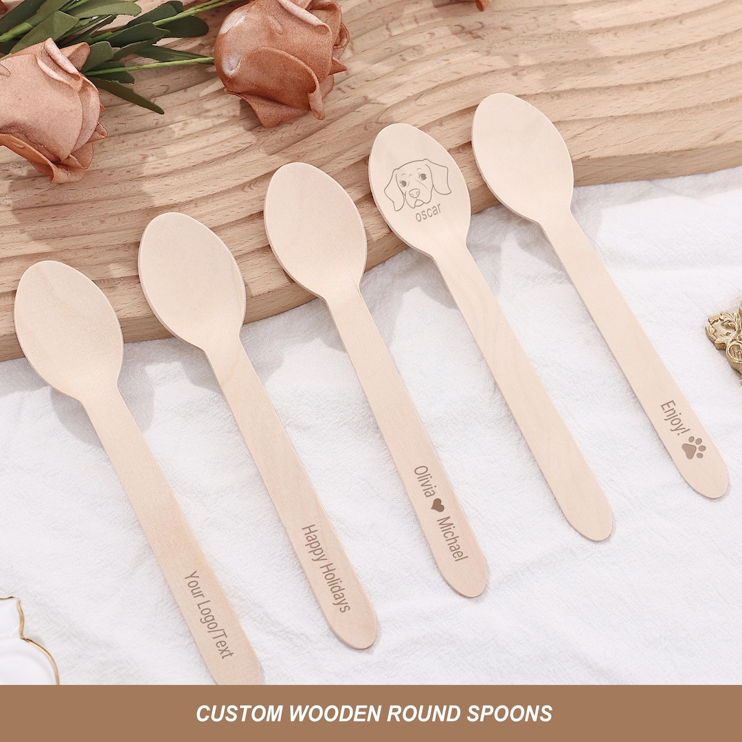 Custom Wooden Disposable Round Spoons With Your Text/logo, Engraved ...
