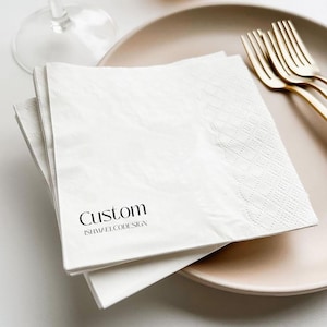 Personalized White Napkins with Logo/Artwork, Wedding Reception Drink Napkins, Cocktail Napkins for Baby Shower/Party/Events, Modern Napkins