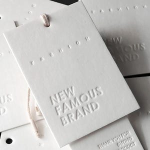 Custom Thick White Letterpress Tags, Custom Clothing Tags with Strings, Thick Paper Hang Tags, Thank You Tags, Tags for Business (600gsm)