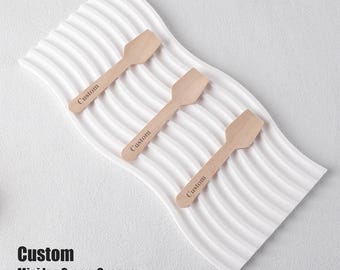 Wooden Custom Engraved Ice Cream Spoons, Biodegradable Dessert Food Spoons, Party Favors, Utensils For Wedding/Small Business, Eco Friendly