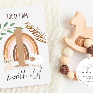 Jeu de 41 cartes d'étapes importantes pour bébés bohèmes, bébés animaux, imprimables, photo de nouveau-né, étapes de bébé, jeu de cartes d'étapes importantes