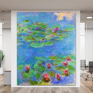 Claude Monet Water Lilies Canvas print Bright Etra Large  Impression Wall Decor Ready to Hang Housewarming gift Livingroom Wall Art