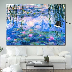 Claude Monet Water Lilies Nympheas Canvas print Bright Etra Large  Impression Wall Decor Ready to Hang Housewarming gift Livingroom Wall Art