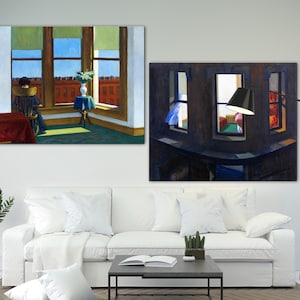 Kunstdruck auf Leinwand, Edward Hopper, Nachtfenster und Boston Room, Brooklyn, kein Druck
