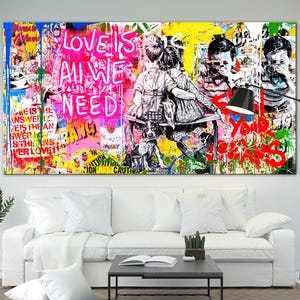Canvas print Love is all we need Bright Large Graffiti Style Wall Art Pop Art Decor Original Graffiti Ready to Hang Decor Christmas gift