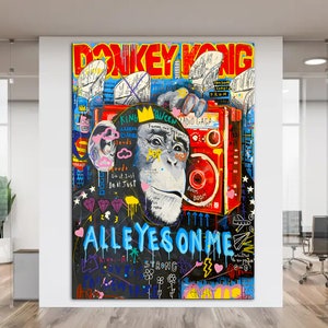 Canvas print Monkey Kong Colorful Extra Large Graffiti Style Wall Art Pop Art Decor Original Graffiti Ready to Hang Decor Housewarming gift