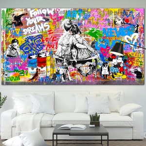 Canvas print Follow your dreams Bright Large Graffiti Style Wall Art Pop Art Decor Original Graffiti Ready to Hang Decor Housewarming gift