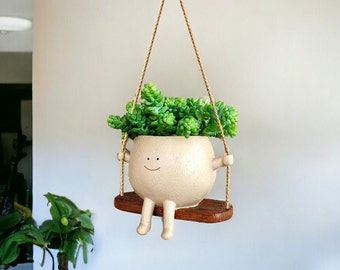 Cute Face Plant Pot l Happy Face Planter Cozy l Swing Face Flower Pot l Planter Wall Hanging