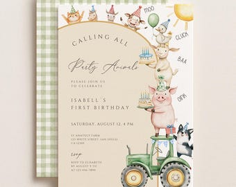 Farm Animals 1st Birthday Invitation: Barnyard Party (Digital Canva Download)